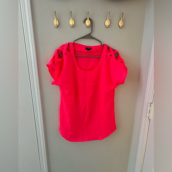 Express Tops - Fluorescent Pink Tshirt Blouse With Sleeve Cutouts Sz M